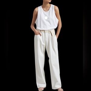 NEW The Frankie Shop Edition Contrast Denim Pants XL-XXL Off White Beige